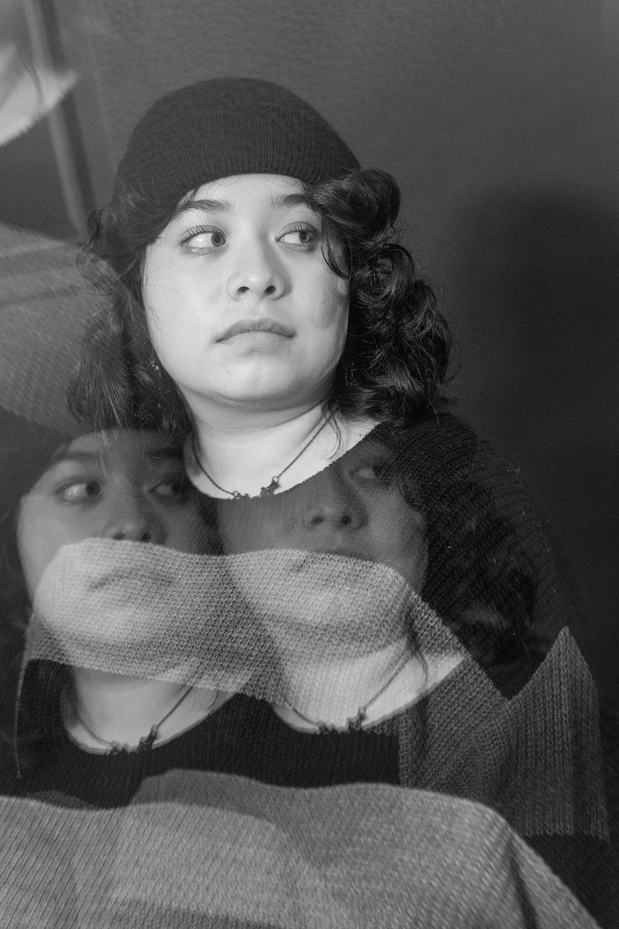 Black and white multiple exposure portrait of a student